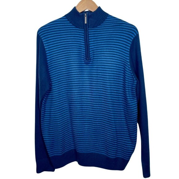 Geoffrey Beene Men's Size Small Blue Stripped 1/4 zip Nautical Sweater - Picture 1 of 8